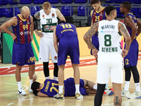 Alex Abrines is injured during the match between FC Barcelona and Panathinaikos BC, corresponding to the week 4 of the Euroleague, played at...
