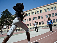 Tia is having a sports exam in her secondary school "Ivan Vazov" in the town of Svilengrad on May 14, 2015 (