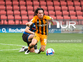 George Honeyman of Hull City FC scrambles for the ball during the Sky Bet League 1 match between Rochdale and Hull City at Spotland Stadium,...