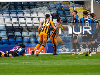 Mallik Wilks of Hull City FC celebrates scoring during the Sky Bet League 1 match between Rochdale and Hull City at Spotland Stadium, Rochda...