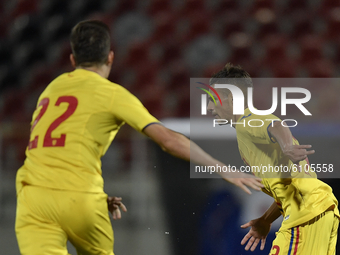 Alexandru Matan of Romania U21 scores and celebrates during  the soccer match between Romania U21 and Malta U21 of the Qualifying Round for...