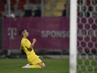 Alexandru Matan of Romania U21 reacts during the soccer match between Romania U21 and Malta U21 of the Qualifying Round for the European Und...