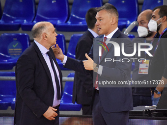 Sarunas Jasikevicius and Pablo Laso during the match between FC Barcelona and Real Madrid, corresponding to the week 5 of the Euroleague, pl...