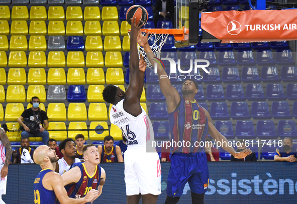 Usman Garuba and Brandon Davies during the match between FC Barcelona and Real Madrid, corresponding to the week 5 of the Euroleague, played...