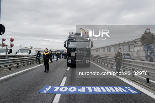 Whirpool Employees protest against the closer fabric in Naples, Italy on October 28, 2020  