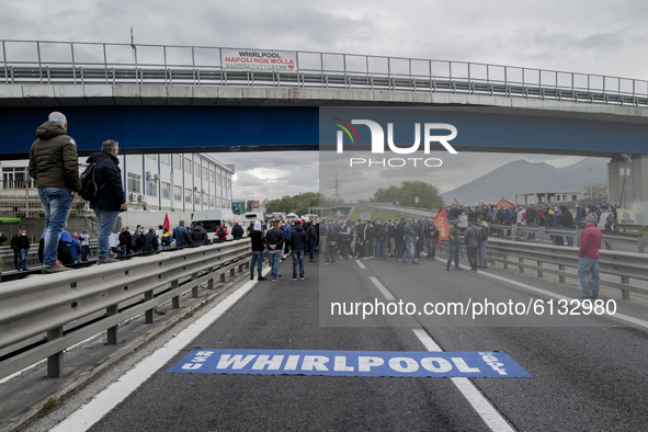 Whirpool Employees protest against the closer fabric in Naples, Italy on October 28, 2020  