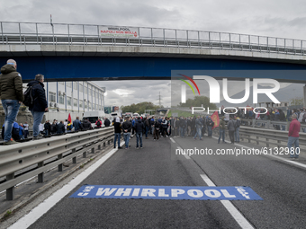 Whirpool Employees protest against the closer fabric in Naples, Italy on October 28, 2020  (