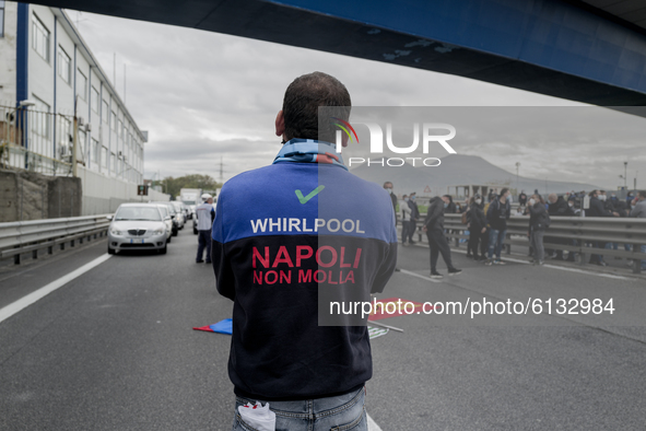 Whirpool Employees protest against the closer fabric in Naples, Italy on October 28, 2020  