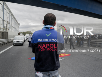 Whirpool Employees protest against the closer fabric in Naples, Italy on October 28, 2020  (