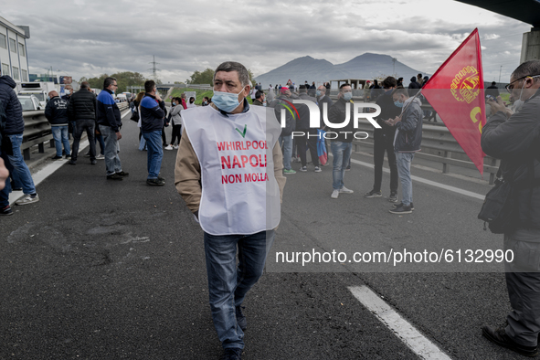 Whirpool Employees protest against the closer fabric in Naples, Italy on October 28, 2020  