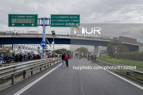 Whirpool Employees protest against the closer fabric in Naples, Italy on October 28, 2020  