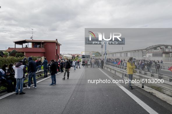 Whirpool Employees protest against the closer fabric in Naples, Italy on October 28, 2020  