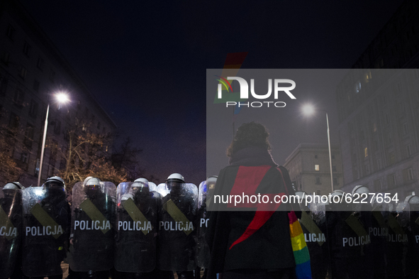 People take part in a demonstration against the new abortion law in Warsaw, Poland, on November 29, 2020. 