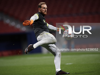 Jan Oblak of Atletico Madrid  during the warm-up before the UEFA Champions League Group A stage match between Atletico Madrid and FC Bayern...