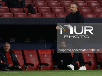 Hans-Dieter Flick head coach of Bayern gives instructions during the UEFA Champions League Group A stage match between Atletico Madrid and F...