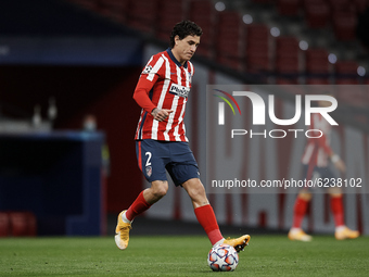 Jose Maria Gimenez of Atletico Madrid controls the ball during the UEFA Champions League Group A stage match between Atletico Madrid and FC...
