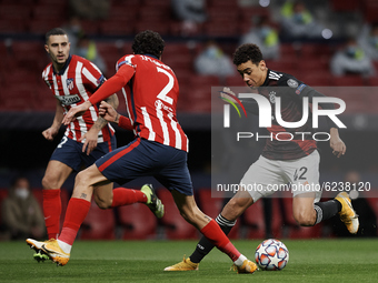 Jamal Musiala of Bayern in action during the UEFA Champions League Group A stage match between Atletico Madrid and FC Bayern Muenchen at Est...