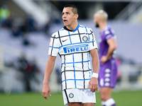 Alexis Sanchez of FC Internazionale looks on during the Coppa Italia match between ACF Fiorentina and FC Internazionale at Stadio Artemio Fr...