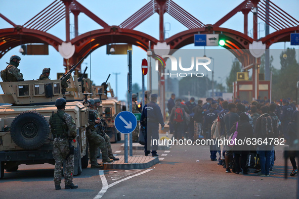 Hungarian police and army checks refugees crossing Hungary-Croatia border point in Baranjsko Petrovo Selo, Croatia, on September 24, 2015. A...