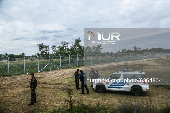 Hungarian army and police is patrolling area by the newly erected fence at a border between Croatia and Hungary. September 27, 2015. A recor...