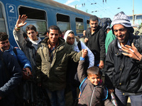 Migrants arrive by train to Hegyeshalom train station close to the Hungarian-Austrian border. Hegyeshalom, Hungary on 28 September 2015. A r...