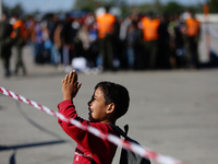 A refugee boy is seen at the Hungarian-Austrian border between Hegyeshalom and Nickelsdorf on 28 September 2015. A record number of refugees...