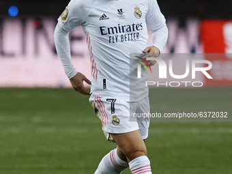 Eden Hazard of Real Madrid in action during the Supercopa de Espana Semi Final match between Real Madrid and Athletic Club at Estadio La Ros...
