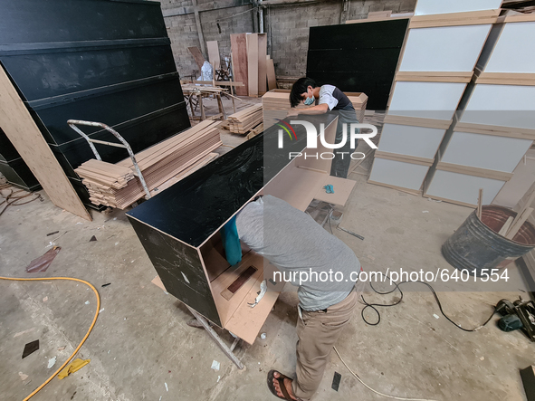 Coffin for Covid19 victim in Indonesia produced by Hakari Furniture at Tangerang, Banten, Indonesia, on February 2, 2021. The company produc...