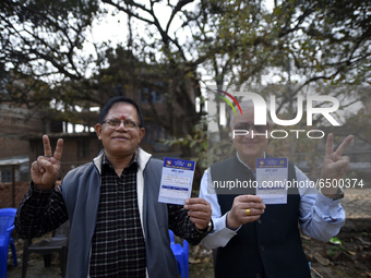 Nepalese People above 65 shows vaccination card after getting first dose of COVID19 vaccines developed by Oxford- AstraZeneca Plc at Bal Kum...