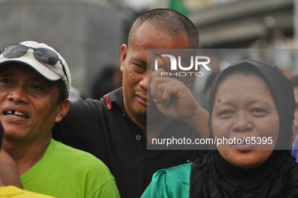 MANILA, Philippines - A man gets emotional as Filipino Muslims take part in a rally as they celebrate in Mendiola bridge in San Miguel, Mani...