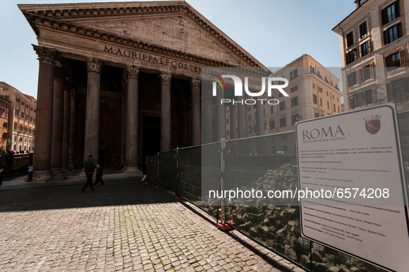 View of the redevelopment and extraordinary maintenance of the squares and streets of the Historic Centre in Rome, Italy on March 30, 202. T...