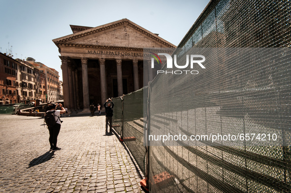 View of the redevelopment and extraordinary maintenance of the squares and streets of the Historic Centre in Rome, Italy on March 30, 202. T...