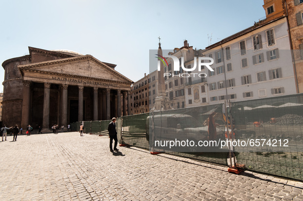 View of the redevelopment and extraordinary maintenance of the squares and streets of the Historic Centre in Rome, Italy on March 30, 202. T...