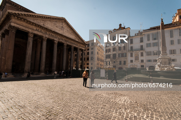 View of the redevelopment and extraordinary maintenance of the squares and streets of the Historic Centre in Rome, Italy on March 30, 202. T...