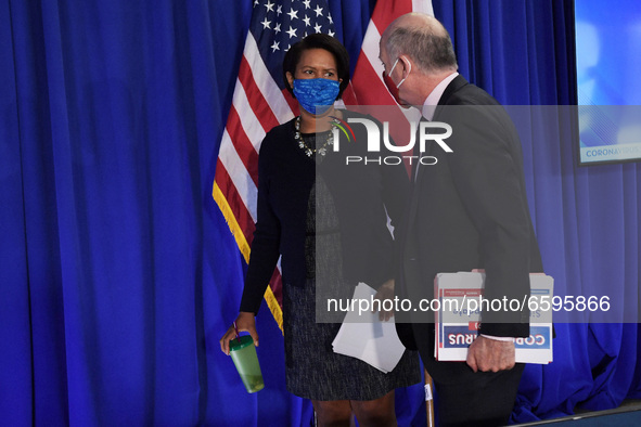 DC Mayor Muriel Bowser and DC Council Chairman Phil Mendelson finish a press conference about Covid19 Vaccines, Capitol Security and Homeles...