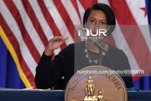 DC Mayor Muriel Bowser speaks during  a press conference about Covid19 Vaccines, Capitol Security and Homeless Situation, today on April 05,...