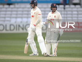 L-R Essex's Paul Walter and Essex's Tom Westley  during  Championship Day One of Four between Essex CCC and Worcestershire CCC at The Cloudf...