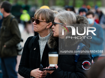 Mourners queue outside Buckingham Palace after it was announced that Britain's Prince Philip, husband of Queen Elizabeth, has died at the ag...