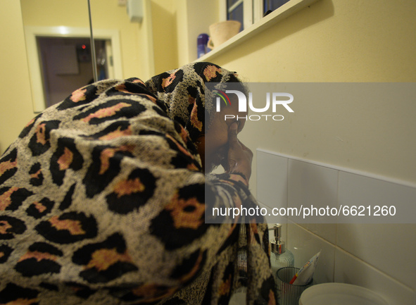 Ifrah Ahmed, a Somali-Irish living in Dublin, during Wudu ritual (the Islamic procedure that consists of washing the face, arms, then wiping...