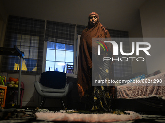 Ifrah Ahmed, a Somali-Irish living in Dublin, during Maghrib, the fourth of the five required daily prayers, inside her apartment on the sec...