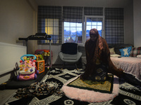 Ifrah Ahmed, a Somali-Irish living in Dublin, during Maghrib, the fourth of the five required daily prayers, inside her apartment on the sec...