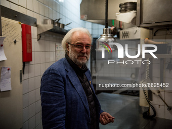 Philippe Faure-Brac, French sommelier, in the kitchen of his brasserie, which was closed due to COVID. Faure-Brac won the 1992 World's Best...