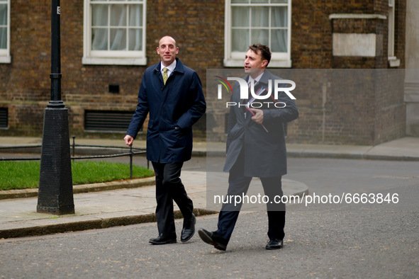 Dan Rosenfield (L), Chief of Staff to British Prime Minister Boris Johnson, and Ben Gascoigne (R), Political Secretary to the Prime Minister...