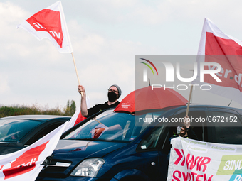 genereal view of Drive in labor day rally organized by DGB in Duesseldorf, Germany on May 1, 2021 (
