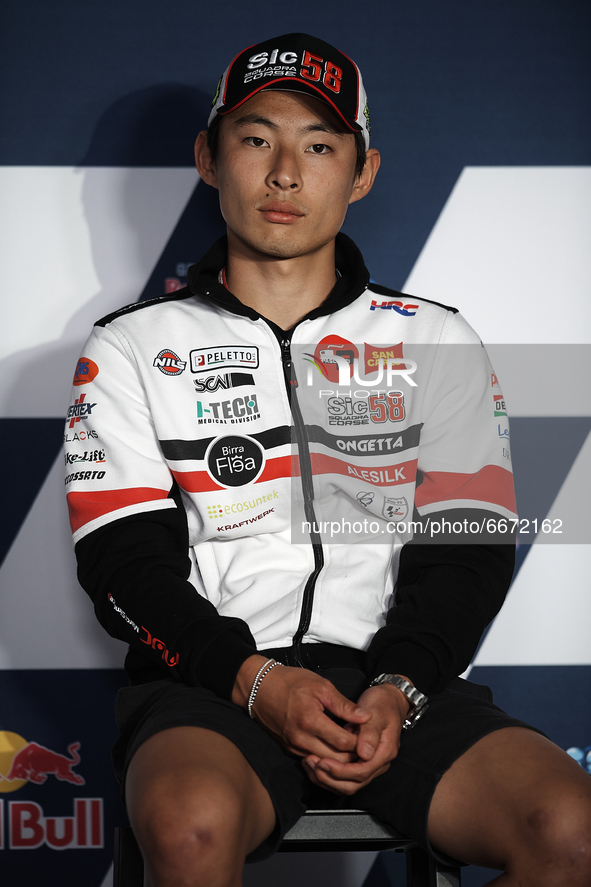 Tatsuki Suzuki (#24) of Japan and Sic58 Squadra Corse Honda during the press conference after the qualifying of Gran Premio Red Bull de Espa...