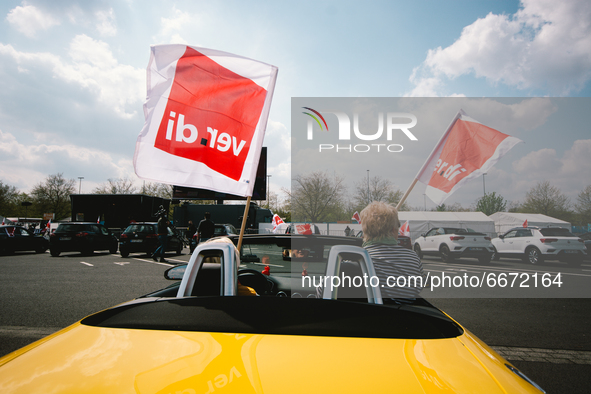 Genereal view of Drive in labor day rally organized by DGB in Duesseldorf, Germany on May 1, 2021 