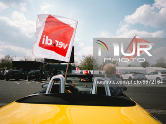 Genereal view of Drive in labor day rally organized by DGB in Duesseldorf, Germany on May 1, 2021 (