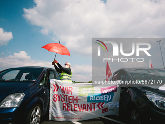 Genereal view of Drive in labor day rally organized by DGB in Duesseldorf, Germany on May 1, 2021 (