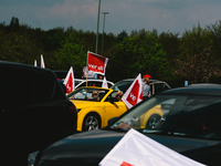 genereal view of Drive in labor day rally organized by DGB in Duesseldorf, Germany on May 1, 2021 (