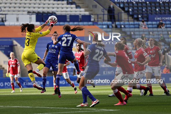  Eartha Cumings of Charlton Athletic makes a save during the FA Women's Championship match between Leicester City and Charlton Athletic at t...